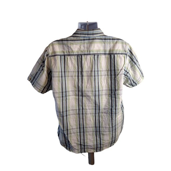 Timberland Plaid Short Sleeve Button Up Shirt Mens Large Green Blue - Picture 2 of 7